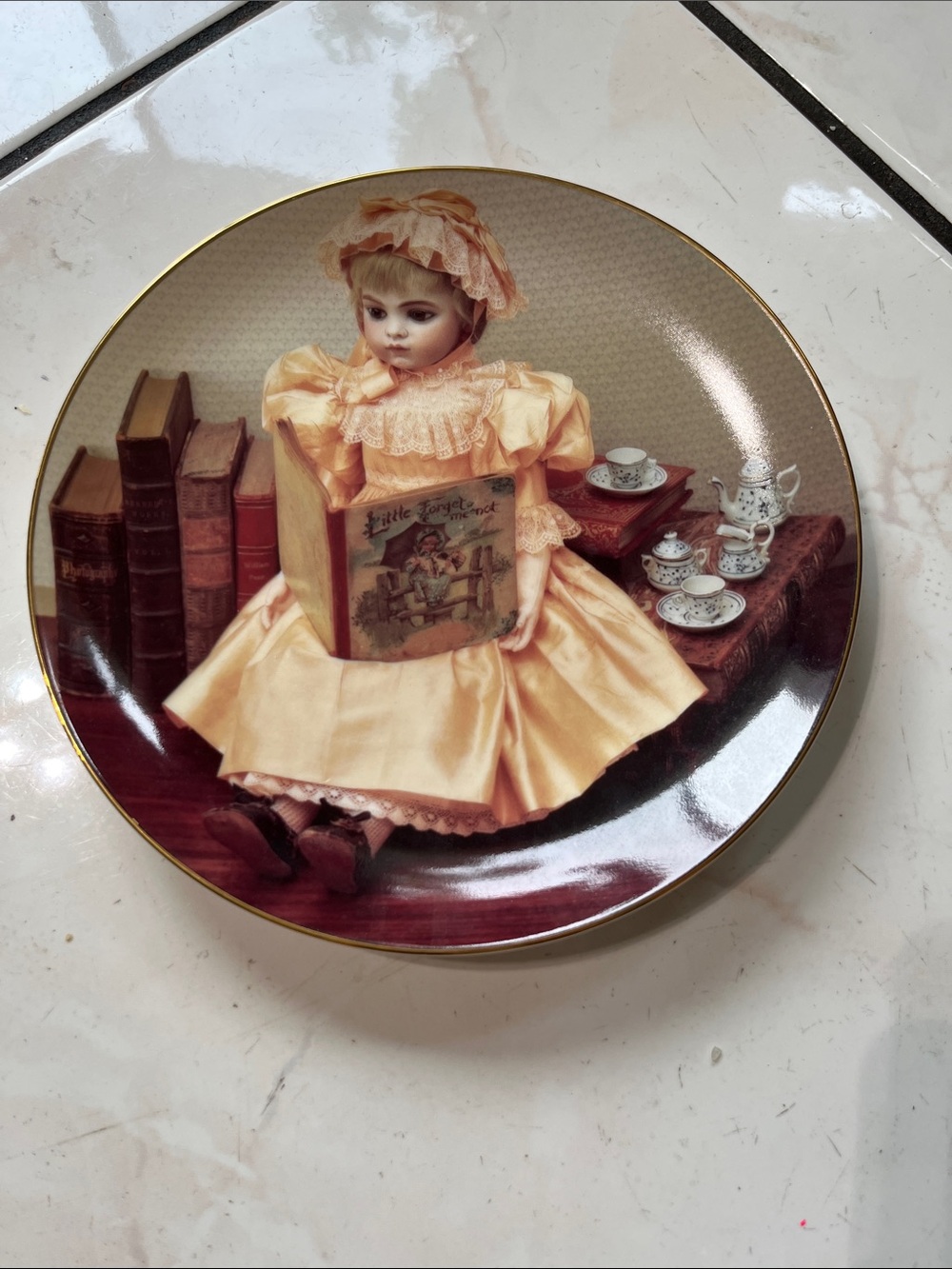 Gorham Decorative delicate Peach and Cream Doll Illustration. See the back